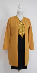Compleu cadigan mustar cu fusta neagra si bluza mustar cu buline - Img 1