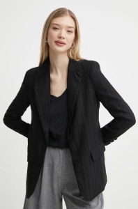 Desigual blazer din amestec de in CRESTONE culoarea negru, un singur rand de nasturi, neted, 24SWEW19