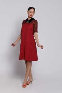 GENNY dress in fabric with red stripes and lace - Img 1