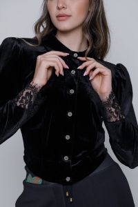 Jacheta ALEXA neagra din catifea si dantela - Img 3