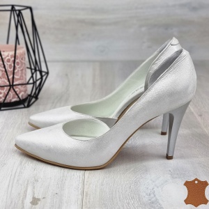 Pantofi Stiletto Dama Argintii Piele Naturala Iha - Img 1