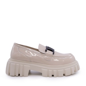 Pantofi tip loafer femei Benvenuti bej din piele lăcuită 3747dp505lbe - Img 1