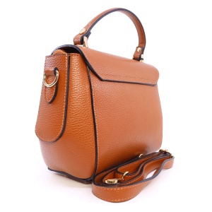 Poșetă satchel femei Enzo Bertini cognac din piele naturală cu logo 154POSP3371CO - Img 2