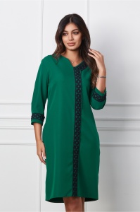 Rochie Andreea verde cu broderie neagra