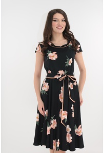 Rochie clos din vascoza neagra cu flori maxi roz