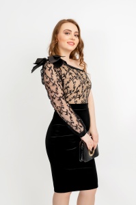 Rochie De Ocazie Ami, Neagra din Catifea - Fofy - Img 2