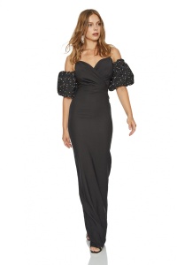 Rochie de ocazie eleganta lunga maxi neagra cu maneca Sonia - Img 1