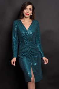 Rochie de ocazie eleganta verde Belinda cu paiete si glitter