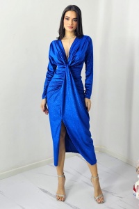 Rochie de ocazie Odette, cu crapatura medie si decolteu adanc, Albastru, Marime M/L - Img 2