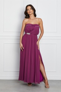 Rochie Dy Fashion lunga mov pruna cu accesoriu in talie