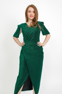Rochie eleganta lunga Denisa din lurex cu fronseu pe talie - Moze - Img 3