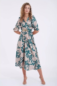 Rochie eleganta midi din satin imprimat cu maneca scurta Bianca - Img 1