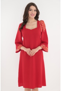 Rochie eleganta rosie cu garnituri aurii
