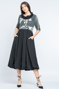 Rochie gogosar cu guler, din tafta si tricot imprimat fetita