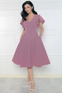 Rochie lila de zi cu buzunare laterale