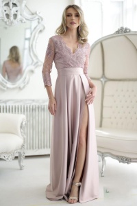 Rochie lunga de ocazie din tafta roz prafuit