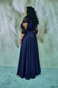 Rochie lunga de tafta si broderie catifelata bleumarin Anastasia - Img 5