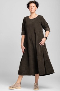 Rochie lunga din catifea reiata, A-line, maro