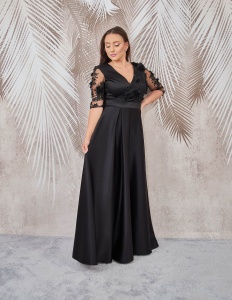 Rochie lunga din tafta neagra si broderie 3D Nina - Img 1