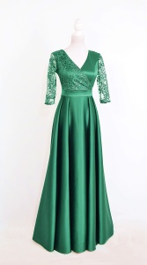 Rochie lunga din tafta verde cu tulle cu gliter Evelin - Img 8