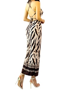 Rochie lunga Isabela cu spatele gol si snururi decorative, Bej Africa, Marime S/M - Img 7