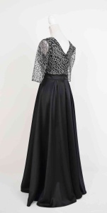 Rochie lunga neagra Stefania din tafta si bust bej auriu - Img 6
