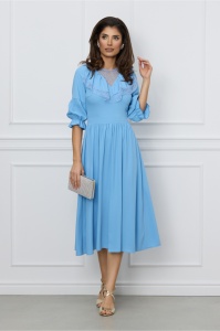 Rochie Moze bleu cu dantela si volane la bust