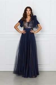 Rochie Moze bleumarin cu paiete la bust