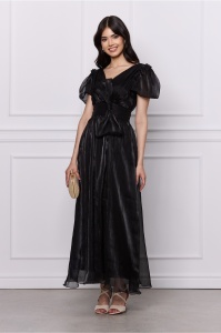 Rochie Moze neagra din organza cu funda in talie