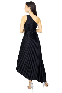 Rochie plisata asimetrica Elza, cu decupaj in zona taliei, Negru, Marime S/M - Img 8