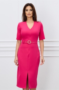 Rochie Ramona fucsia cu fermoar la bust si curea in talie