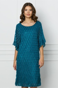 Rochie Sandi turcoaz cu model in relief si fir lurex
