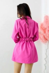 Rochie tip sacou Daniela, decolteu amplu si curea cu detaliu floral oversize, Roz, Marime S/M - Img 5