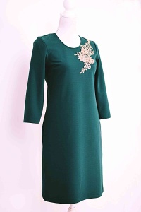 Rochie verde croi larg cu broderie aurie - Img 2