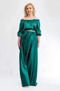 Rochie Verde Zonia Lunga din Satin cu Cordon, Malika Fashion - Img 2