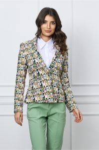 Sacou Ofelia bej verde cu imrpimeu geometric roz si kaki