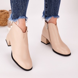 Botine Cu Toc Gros Dama Bej Cu Fermoar Brota - Img 4