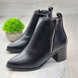 Botine Cu Toc Gros Damă Negre Cu Fermoar Dalary - Img 2