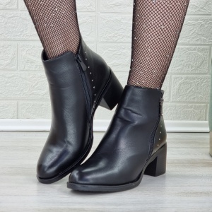 Botine Cu Toc Gros Dama Negre Cu Fermoar Horca - Img 5