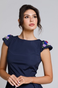 CHLOE elegant dress in navy blue with embroidery - Img 5