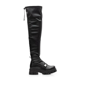 Cizme dama din piele naturala strech, Leofex - 343 Negru box