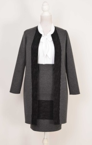 Compleu cardigan cu fusta gri cu broderie si bluza alba - Img 1