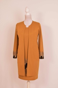 Compleu elegant mustar cu broderie Tania - Img 1