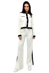 Compleu tetra cu lana Thalos, bluza si pantaloni lejeri, Alb, Marime S/M - Img 6