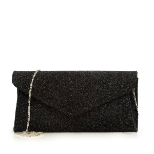Geantă plic damă din piele naturală,Leofex - 4014 Negru cu sclipici