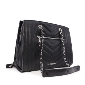 Poșetă tote femei Steve Madden neagră cu logo metalic 1668POSSBDIVYANAG - Img 2