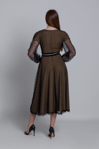 Rikaya Long cream dress in black tulle with polka dots - Img 6