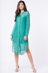 Rochie camasa din matase naturala verde, cu dublura
