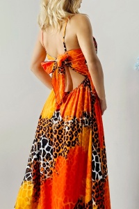 Rochie cocktail Fernanda, croi semidecupat si funda la spate, Orange Savana, Marime S/M/L - Img 5