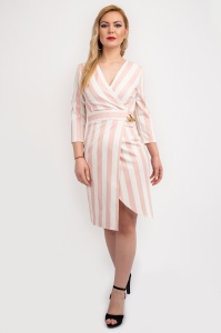 Rochie Dama Eleganta Roz Prafuit si Alb Cecilia - Img 2